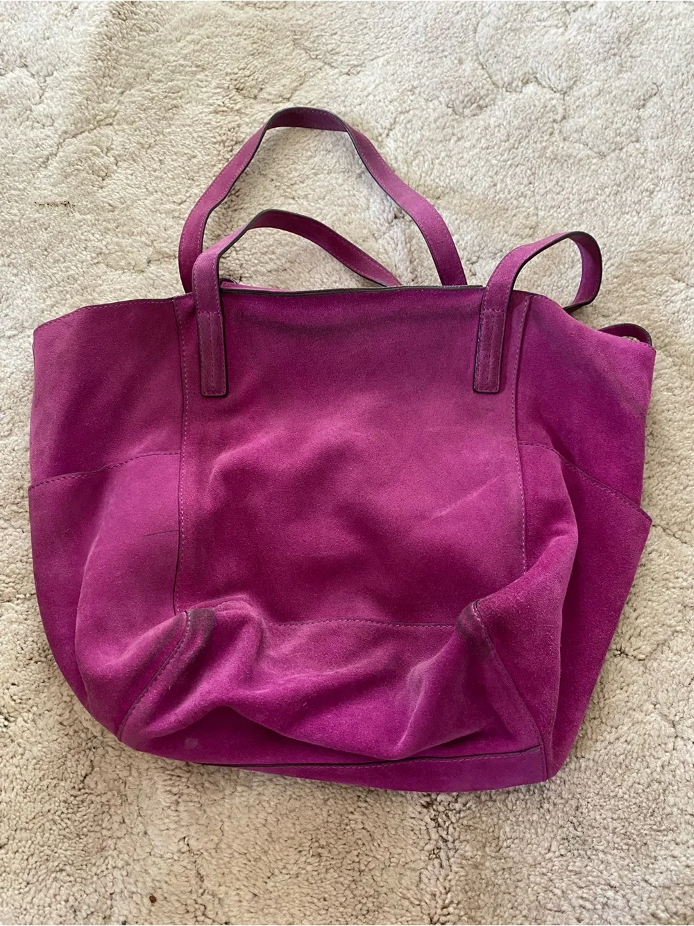 Michael Kors Suede Tote in fuchsia with MK Charm